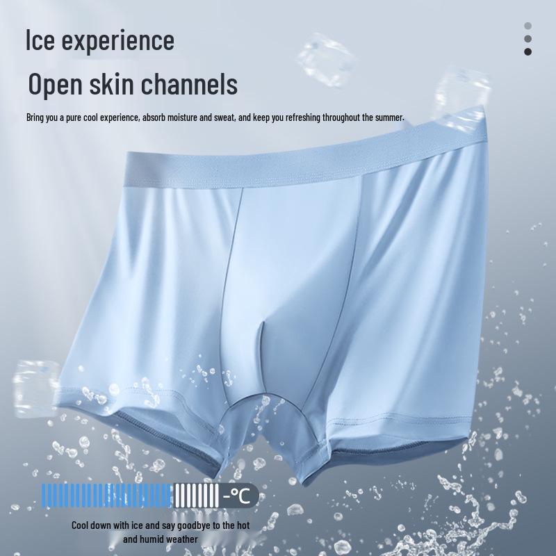 Men's Ice Silk Breathable Mid-Waist Boxers - Solid Color Comfortable Underwear for Boys