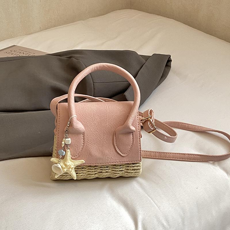 Fashi Boho Cute Straw PU Shoulder Bag for Women Starfish Charm Woven Top Handle Bag Summer Beach Vacati Raffia Crossbody Bag