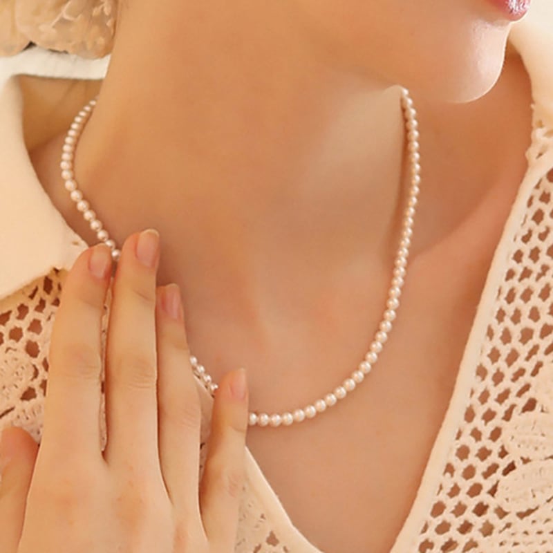 Dana Burton [925 Silver] Charlotte Glass Pearl Necklace_4mm Pearl
