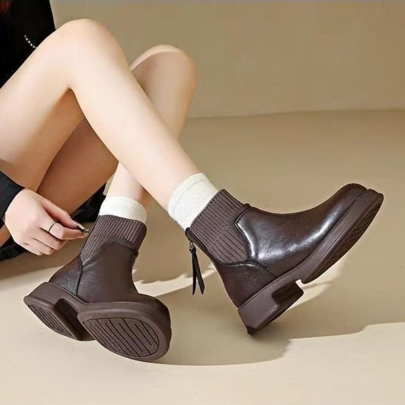 Fleece Boots, Thick-soled Shoes and Socks Boots, New Autumn and Winter Short Boots, Rear Zipper Boots