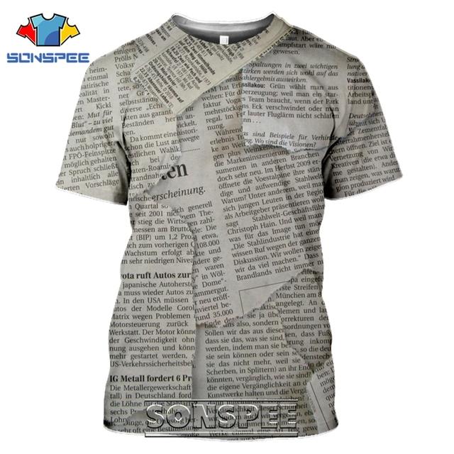 Staré noviny Trička 3D tisk Muži Ženy Ležérní Móda Hip Hop Legrační Krátký rukáv Streetwear Vintage topy Košile