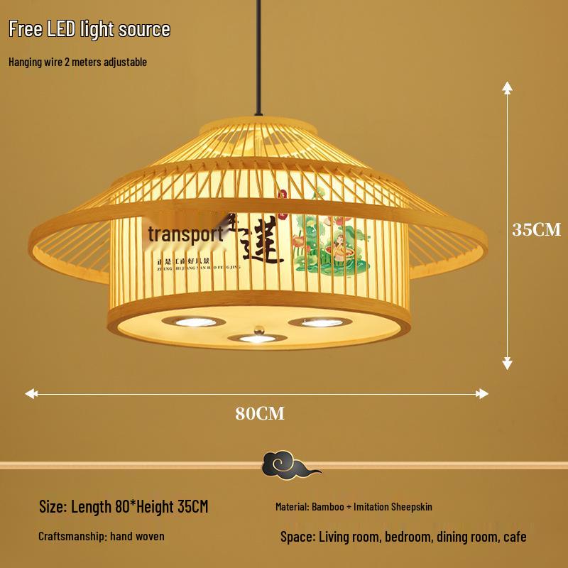 Retro Bamboo Pendant Lamp for Restaurants and Hotels - Chinese Style with Spotlight