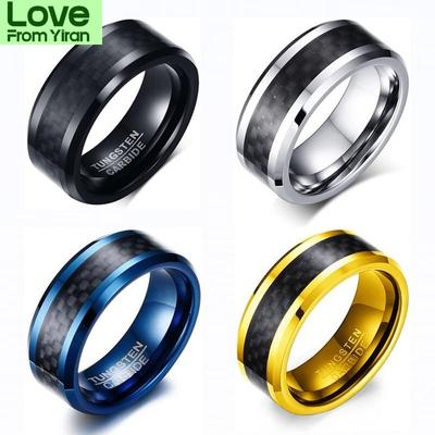 Men Ring Tungsten Carbide Ring Inlay Carbon Anniversary Wedding Band For Men Unisex Party Gift Fashion Jewelry