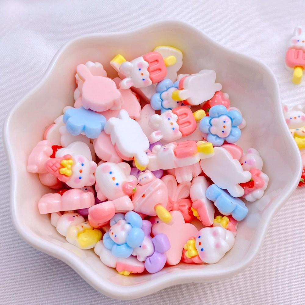 20Pcs New Cute Resin Mini Cartoon Rabbit Series Flat Back Manicure Parts Embellishments For Hair Bows Accessories