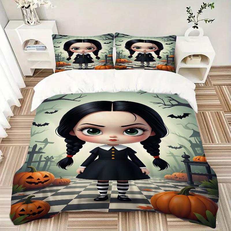 3pcs Halloween Dress Duvet Cover Set, 1 Duvet Cover + 1/2 Pillowcases (No Insert), Double Bed Duvet Cover, Bedding Set, Bedding, Seasonal Be