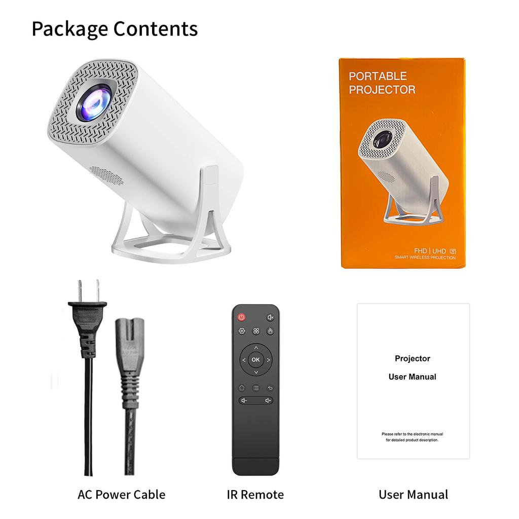 Proiettore 1080P WiFi BT5.2 Sistema Android 11 Proiettore per film ruotabile di 180 gradi con display da 120 pollici