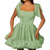 1011 new European and American style evening dress square neck bow satin tutu skirt thin birthday party dance dress
