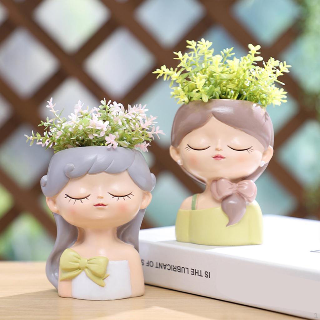 Girl Flower Pot Planter Creative Ornament Home Decoration Plant Container Resin for