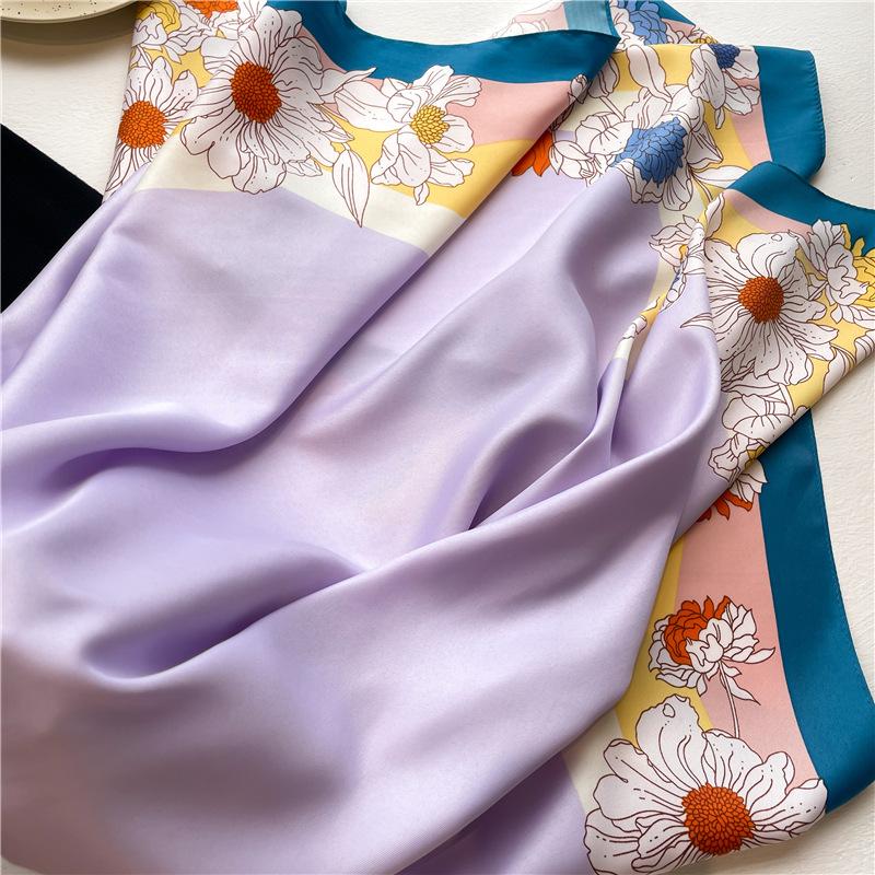 90*90Cm Square Silk Scarf Women Fashion Print Neck Hair Hand Kerchief Bandana Shawl Neckerchief Hairband Ribbon Foulard Headband