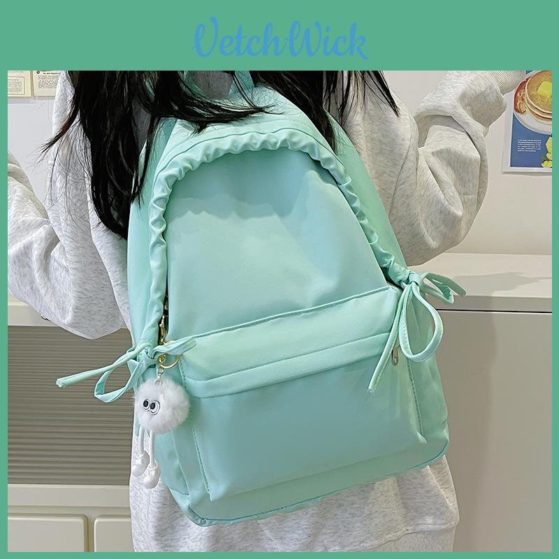 Simple Solid Color Lace Bow Design Student Backpack For Casual Travel And Lightweight Carrying