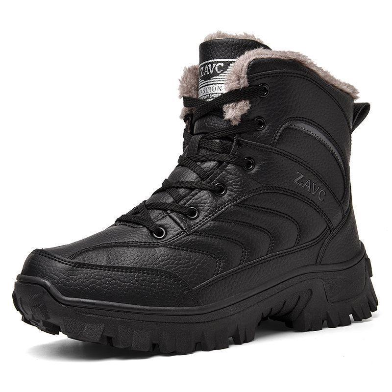 Northeast Herre Svarte Vanntette Sklisikre Høye Snøstøvler - Kuldebestandige, Slitesterke, Fløyelsforede, Bomullssko med Tykk Såle