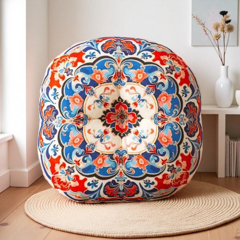 Creative 40cm Futon Cushion Round Thickened Tatami Cushion Ethnic Style Breathable Throw Cushion for Home Decoration