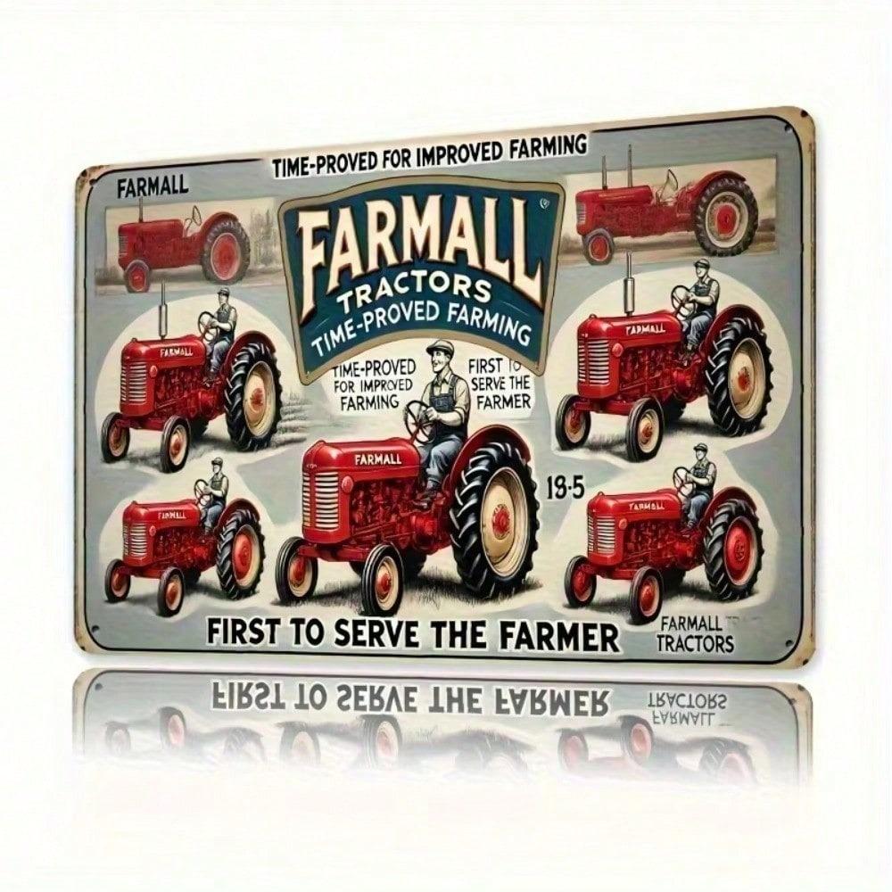 Farmall Vintage Tractor Metal Wall Art Sign - Rustic Farmhouse Decor for Home Garage Man Cave Garden Office Indoor Outdoor