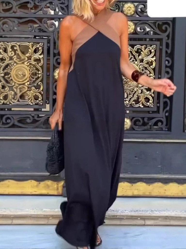 INS Home Casual Loose Shoulder Patchwork Sleeveless Women's Fashion Summer Dress