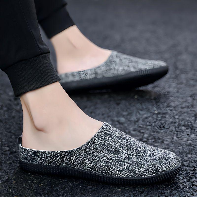 Men's Summer Half-Slip Breathable Closed-Toe Sandals Non-Slip Odor-Resistant Beach Linen Lazy Slip-On