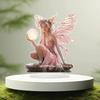 Pink Fairy Angel Holding  Moon 2D 8in Dreamy Acrylic Home Desktop Decor Artistic Design Color Printing Delicacy Girl Party Gift