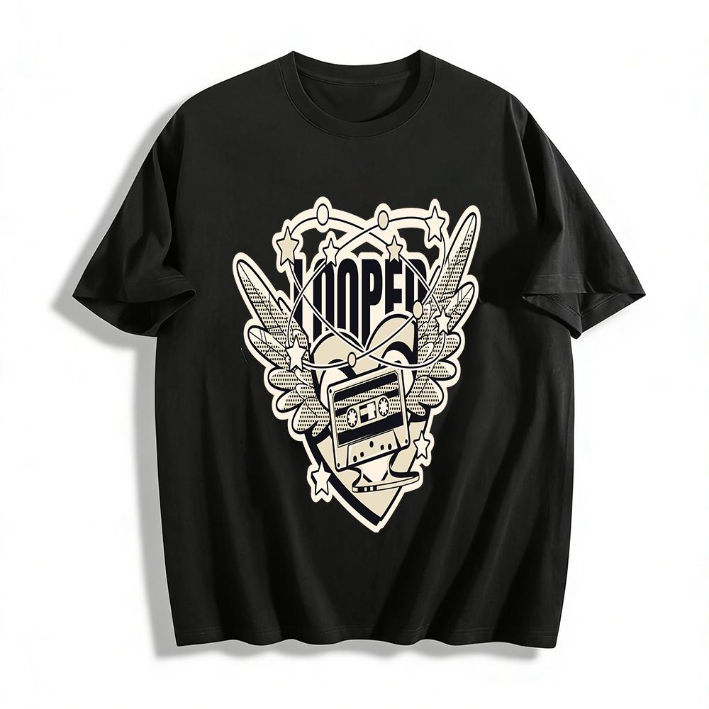 

Vintage Cassette Wings LOOPER Graphic Tee Retro American Style Unisex Loose Crewneck Short Sleeve Pure cotton T-shirt XXS