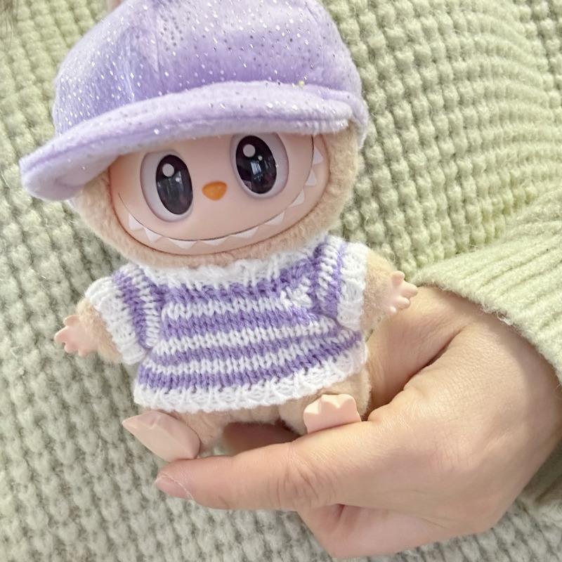 For 15-17CM LABUBU v1v2 doll clothes outfit striped series sweater autumn and winter clothes winter striped sweater hat set for bear hat tide