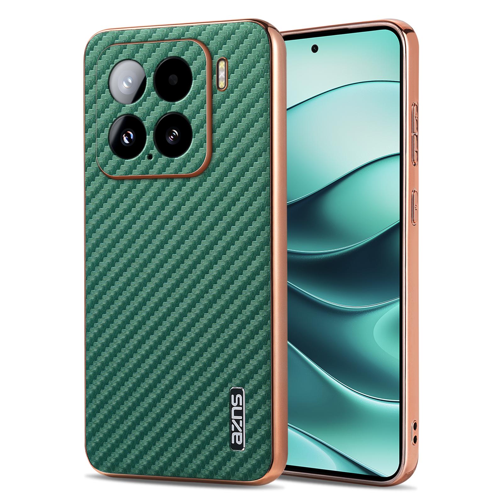 

For Xiaomi 15 Case Electroplating Carbon Fiber Texture PU+TPU Phone Cover Green