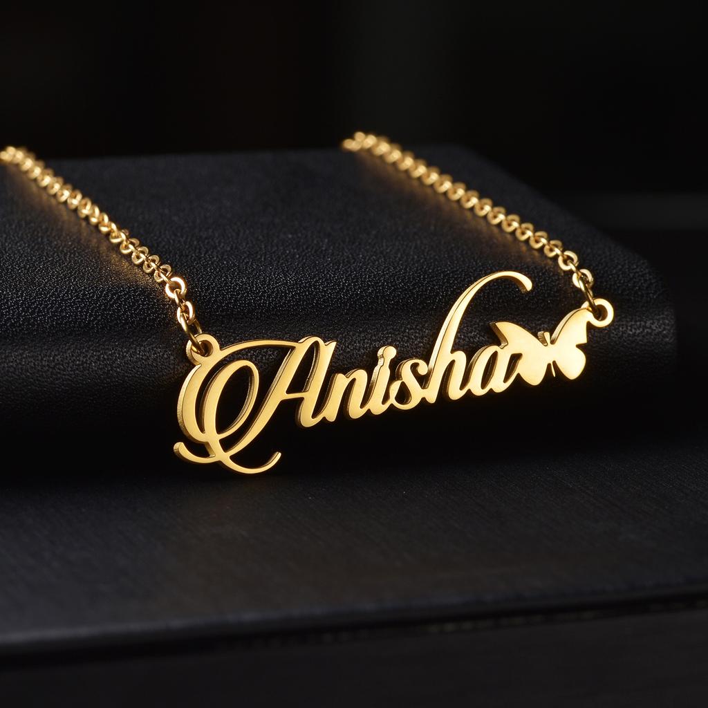 Atoztide Personalized Custom Crown Heart Butterfly Name Necklaces for Women Stainless Steel Pendant Link Chain Jewelry Gift