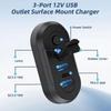 3-Ports USB Car Charger Socket Dual 18W QC3.0 & 36W PD3.0 USB Charger Panel With Waterproof Cover For 12V/24V Car Truck Boat Bus