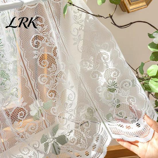 Light Filtering Small Window Panels White Lace Kitchen Curtain, Rustic Floral Over Sink Short Elegant Decor for Living Room Sheer Scalloped