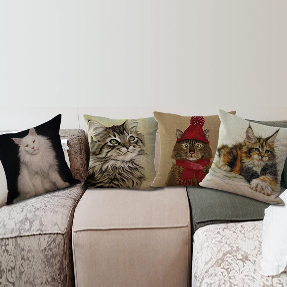 Style Pillowcase Cute Pet Cat Printed Peach Leather Velvet Pillowcase Car Decorative Waist Mat Cover