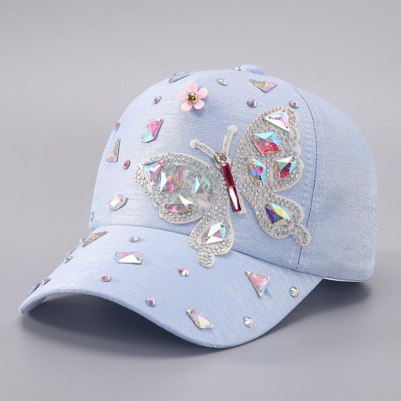 Cross-border colorful butterfly rhinestone baseball cap women's butterfly sequined sunshade cap spot women's baseball cap spring