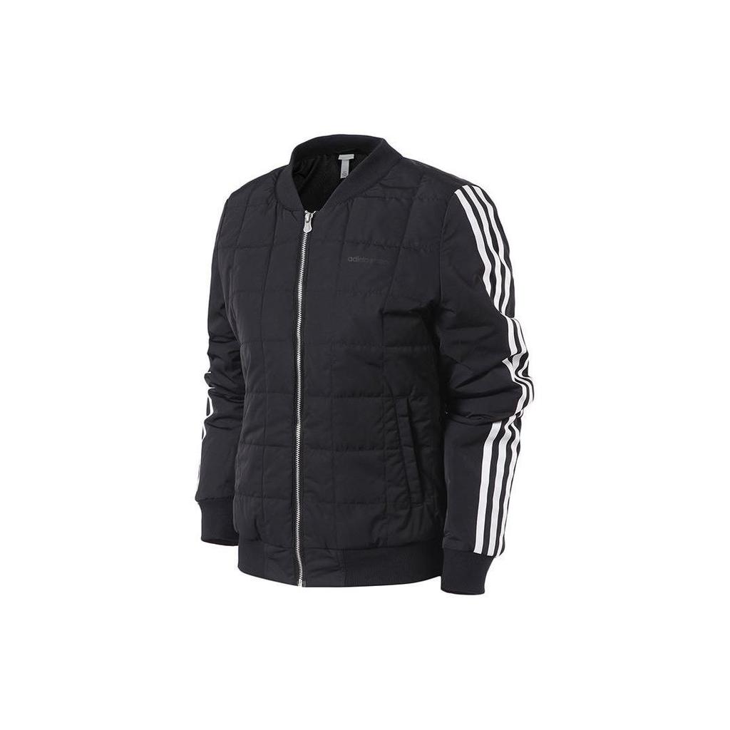 Adidas Solid Color Flight Collar Casual Jacket Zipper Cotton Coat Women Jackets Black BP6473
