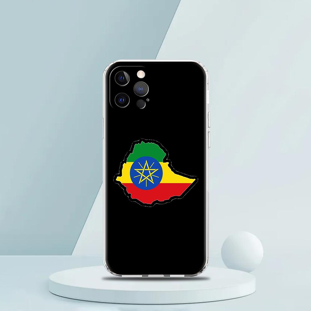 For iPhone 15 16 14 13 12 mini 11 Pro Max XS X XR SE 7 8 Plus Silicone Clear Cover Ethiopia Flag Luxury Phone Case