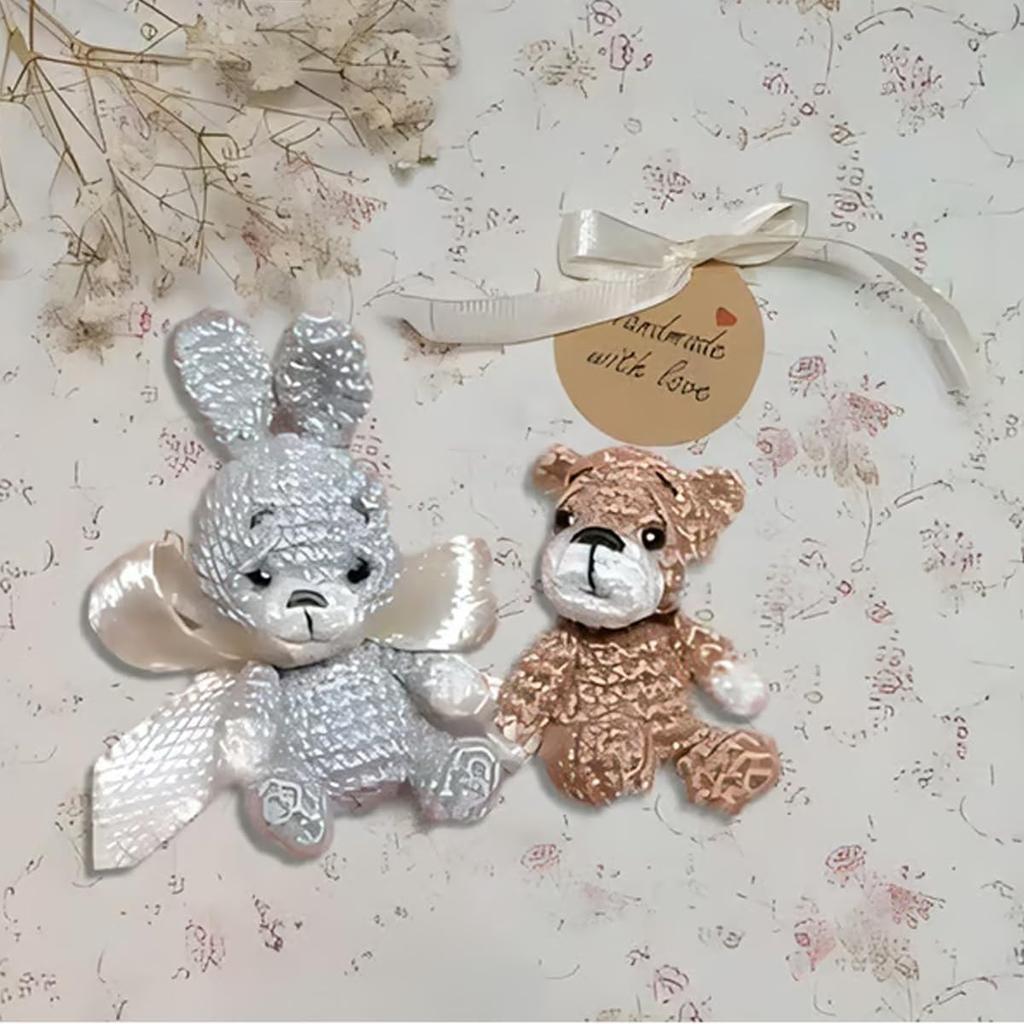 Handmade Crochet Animal In Walnut Shell,2025 New Mini Crochet Bunny and Bear with Knitted Love Heart,Emotional Support Handwoven Gift for Animal