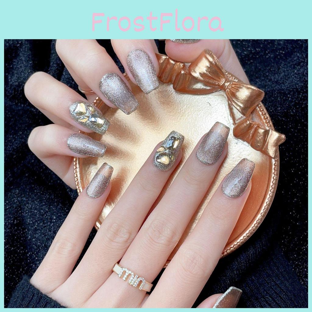 New Autumn And Winter Handmade Nail Stickers Pure Color Cat Eye French Style Flashing Rhinestone False Nails