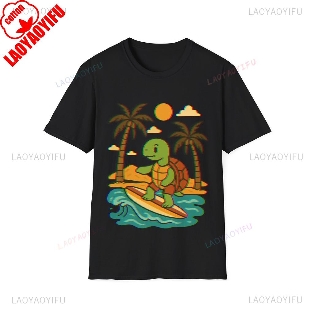 Surfing Turtle Unisex Grafik T-Shirts Beach Vibes T-Shirt Urlaub Unisex Unisex T-Shirt Sommer Mode Hohe Qualität Baumwolle Streetwear Oberteile