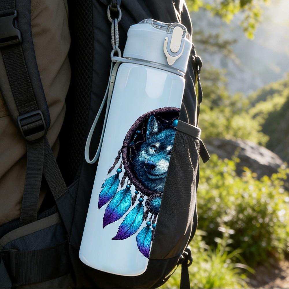 1PC Wolf Feather Dreamcatcher Art 750ml Color Plastic Sports Water Bottle Leakproof Flip Straw Lid Suitable for Sports Office Home Use