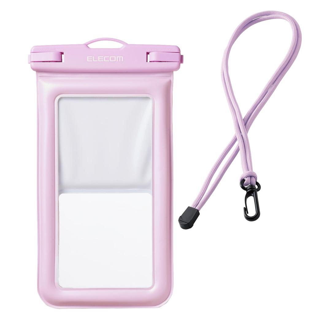 ELECOM Waterproof Smartphone Case for and Smaller Lavender Facial Locking and Compatible with and Neck Cannot Be Used Underwater 6.9-inch Smartphones,