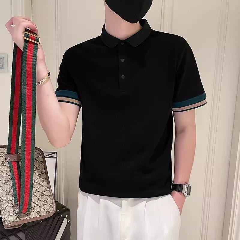 

Летние новые поло контрастных цветов, модная одежда для мужчин с вставками, поло с воротником на пуговицах, деловой кэжуал, футболки с коротким рукавом XXXL чёрный
