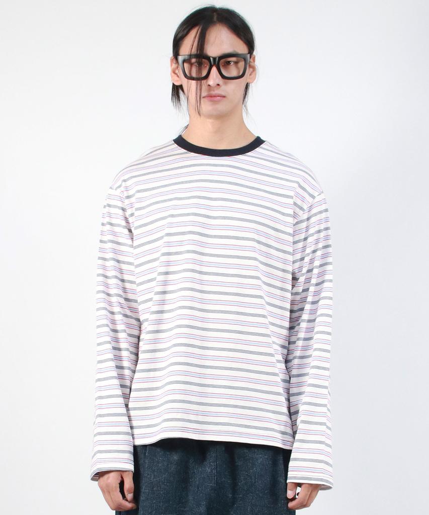 Deumakeu M Multi Stripe Long Sleeve Tee - White