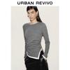 UR2026 Women's Color Block Faux Two-Piece Pleated Waist T-shirt