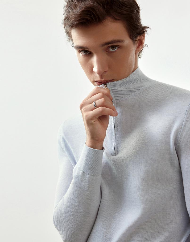 IKALOOK Merino Wool Zip-Up Turtleneck Knit Tee Bnit101