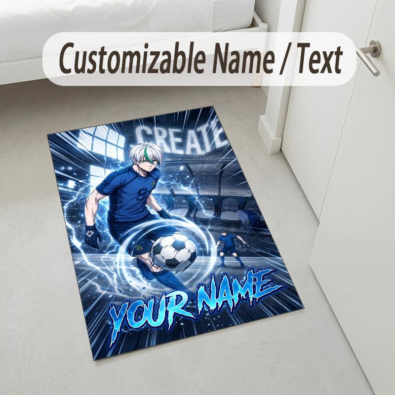 Personalized Crystal Velvet Carpet,Blue Lock Custom Printed Name, Plush Area Rug For Home Indoor Decor
