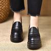 New Retro Wedge Heel Small Leather Shoes Round Head Small Height-increasing Platform Shoes Spring Fashion Soft Leather High-heeled Loafers