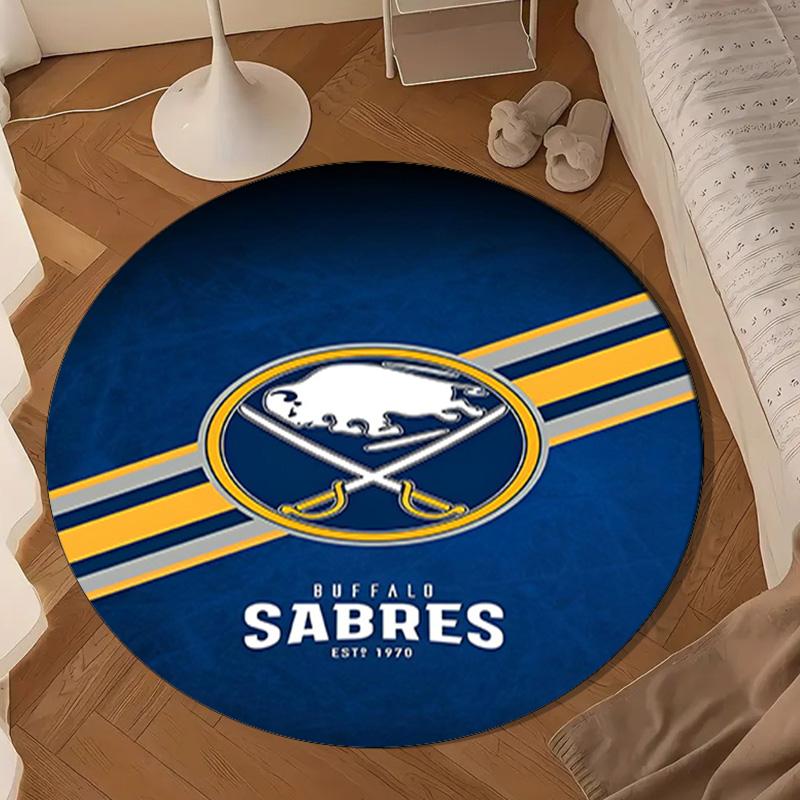 Buffalo Hockey Emblem Round Rug for Livingroom,Bedroom, Palyroom, Chair Rug, Area rug, Circle Carpet, Large Size Decor Fan Christmas gift