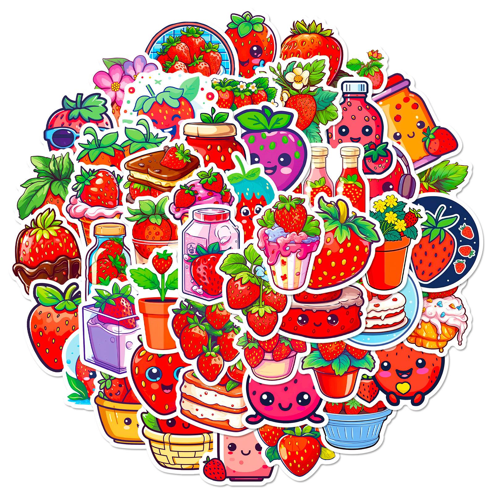 

50 Red Heart Strawberry Stickers Girl Heart Cute Strawberry Dessert Personality Cartoon Fruit Stickers