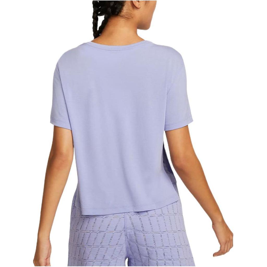Nike Yoga Dri-Fit Side-Slit Round-Neck Short-Sleeve T-Shirt Women Tops Purple DM7026-569