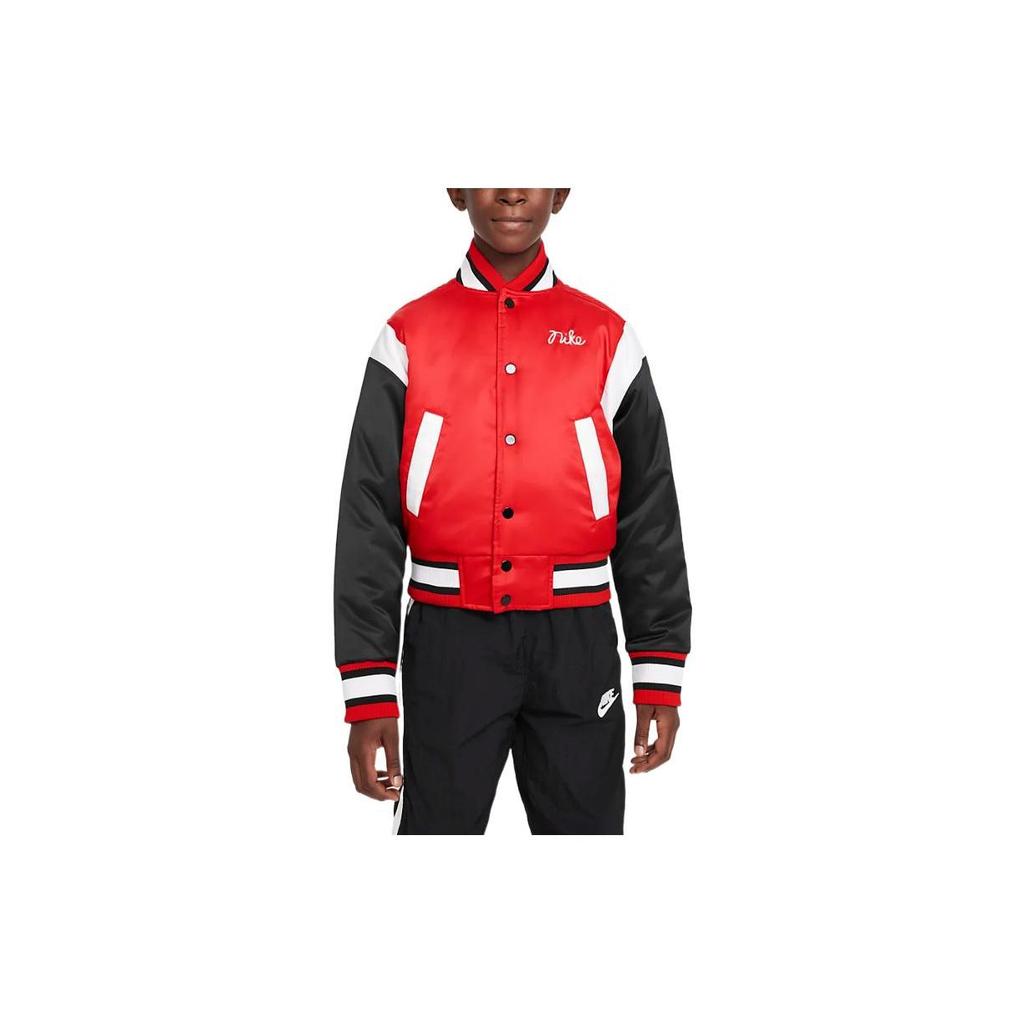 Nike Color Block Long Sleeve Jacket With Animal Embroidery On The Back Kids jackets Red DV3103-657