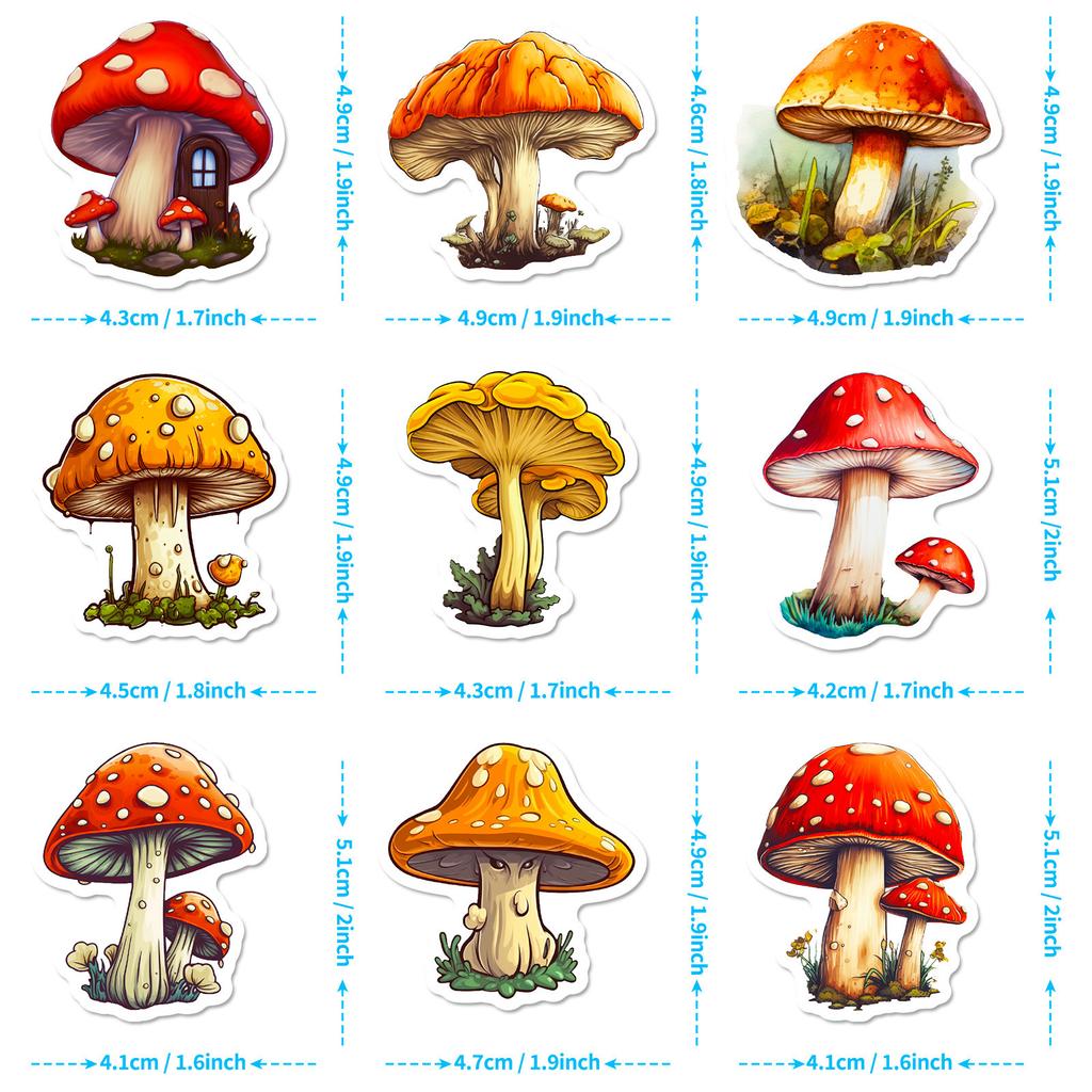 50 Mushroom Stickers Plant Mushroom Stickers Personalized Retro Guitar Notebook Graffiti Stickers