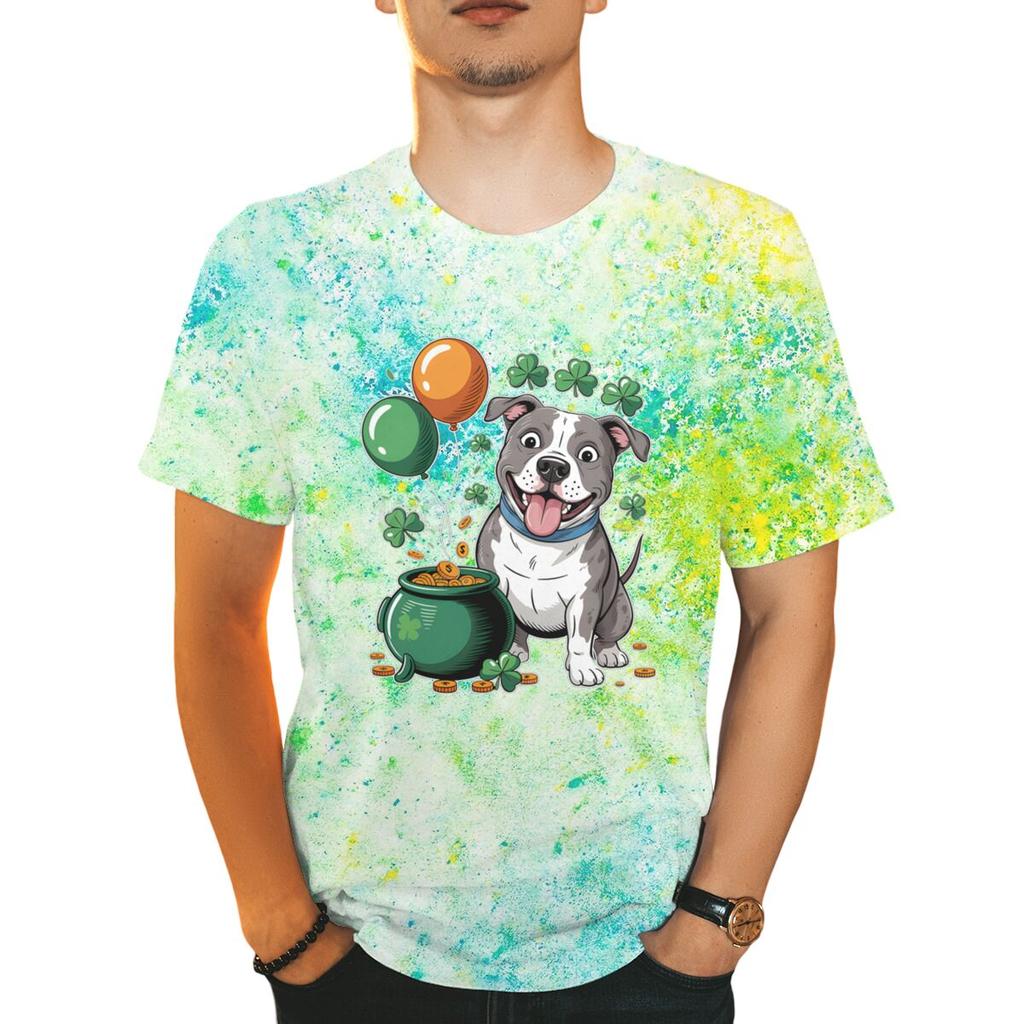 Funny St Patricks Day Dog Shirt Design Women Unisex Clothing Lucky Irish Day Shirt St Patricks Day Shamrock Leaves Casual Tops