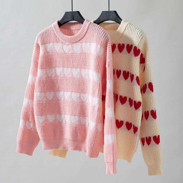 Vintage Print Loose Knitwear Sweater Long Sleeve Pullover Top O Neck Autumn Winter