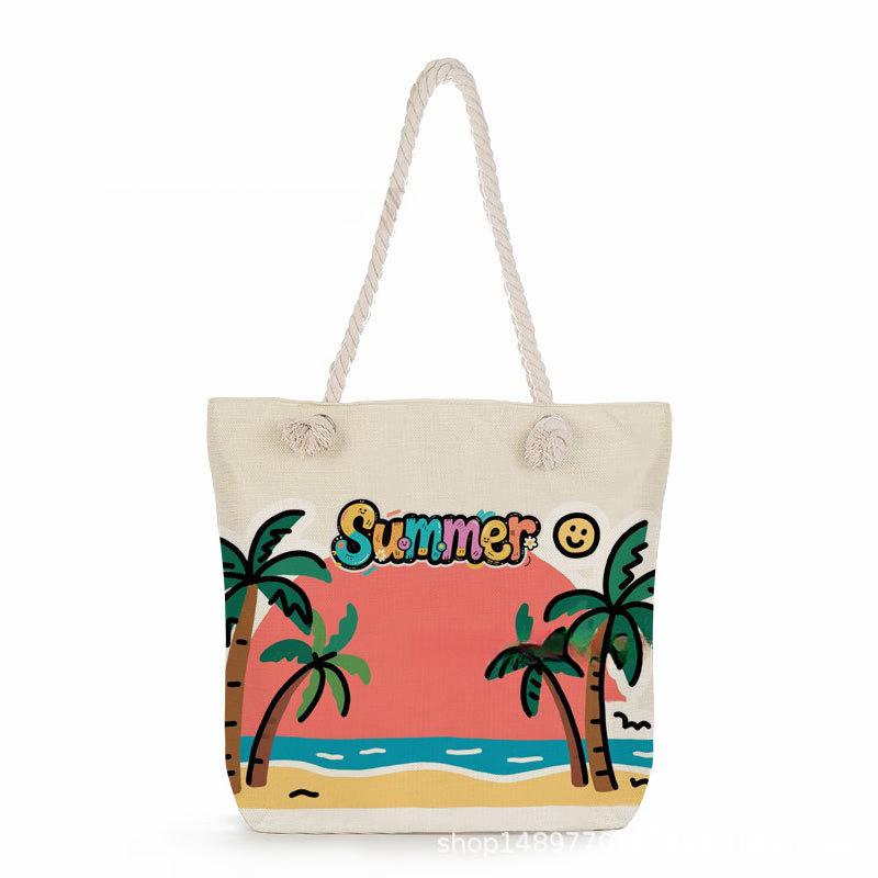 Multifunctional  Beach shells Printed Thick Rope Shoulder Beach Bag 7575