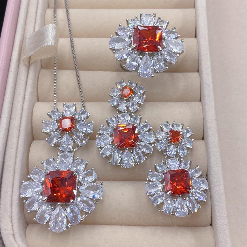 

SACE GEMS классический медный сплав циркон кольцо серьги кулон ожерелье ювелирные наборы подарки для свадебной вечеринки Open красный
